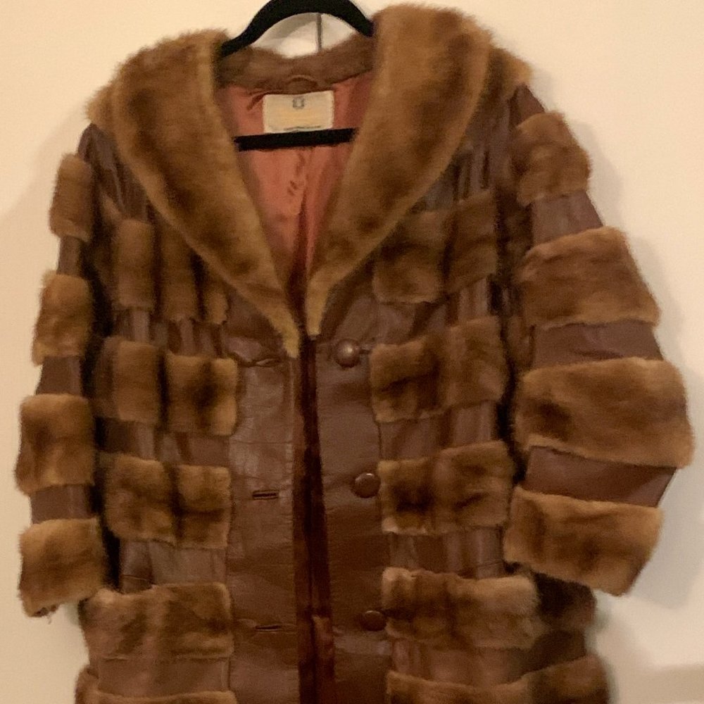 Vintage Custom Made 1970's Leather and Genuine Mink Coat